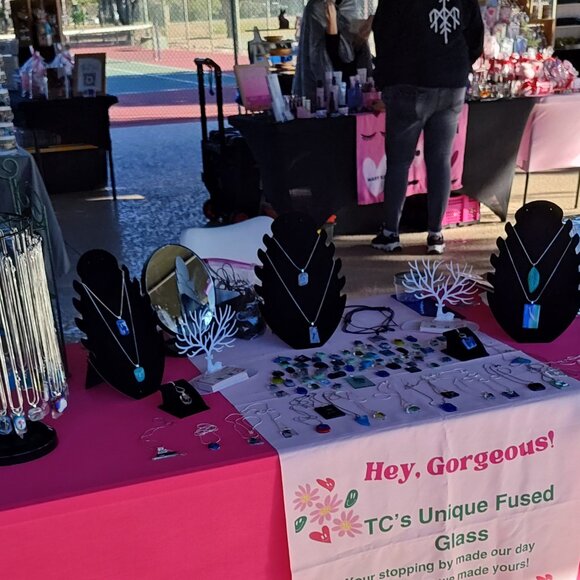 Yellow and pink abstract pendant necklace, Handmade one of a kind jewelry - Picture 9 of 9